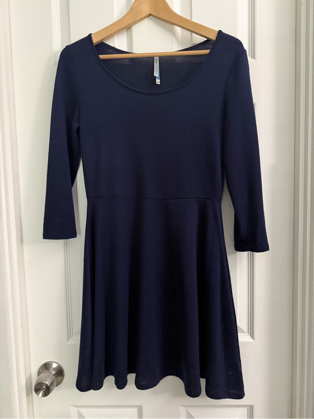 Wallflower Navy Long-Sleeve Scoop-Neck Fit & Flare Dress